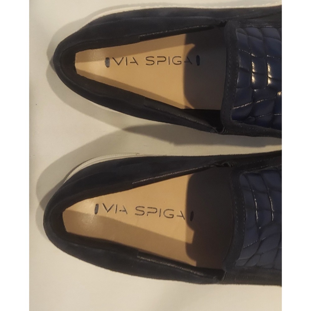 Via Spiga Womens Navy Maliah Croc Embossed Leather & Suede Sneakers Size 8.5 ❤️ - Picture 7 of 10